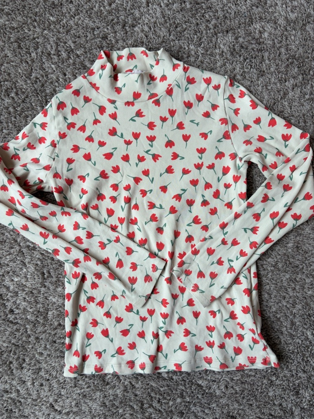Bobo Choses Cream Mock Neck Top with Red Tulip Motif